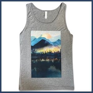 NWT Gray Tri-blend Tank Top - Mountain and Lake Scene